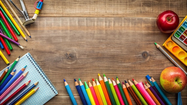 Back to school supplies on wooden background