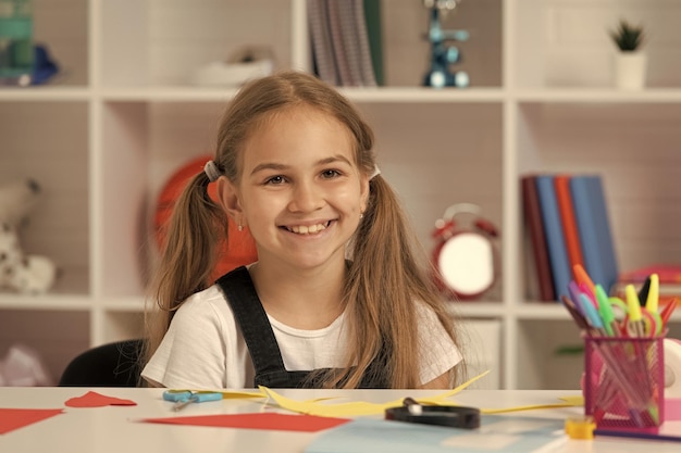 Back to school teen girl ready to study happy childhood cheerful kid going to do homework