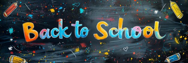 Photo back to school text on background with splashes and pencils illustration