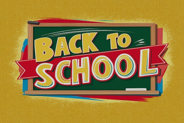 Back to school text vector template design Back to school greeting in green chalk board space for typography and yellow pattern background Vector illustration school greeting template