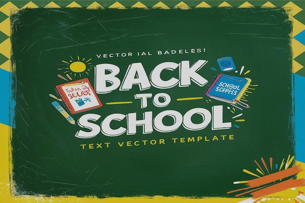 Back to school text vector template design Back to school greeting in green chalk board space for typography and yellow pattern background Vector illustration school greeting template