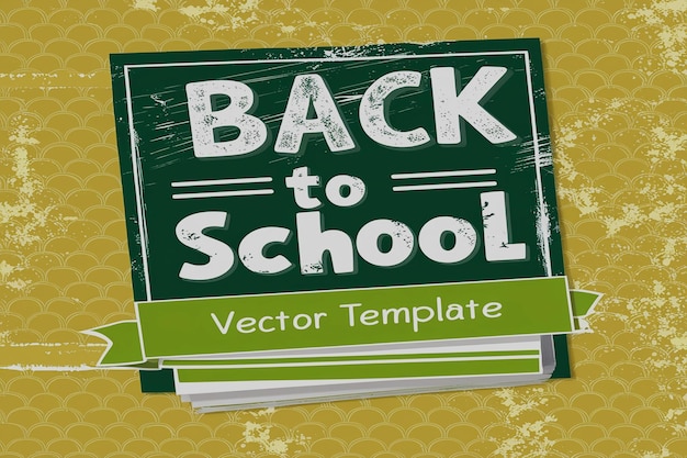 Back to school text vector template design Back to school greeting in green chalk board space for typography and yellow pattern background Vector illustration school greeting template