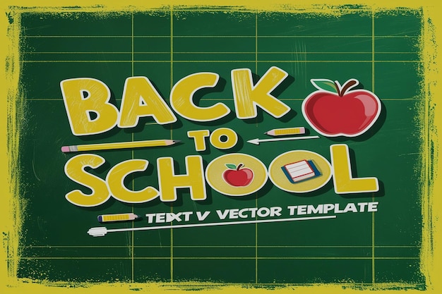 Back to school text vector template design Back to school greeting in green chalk board space for typography and yellow pattern background Vector illustration school greeting template