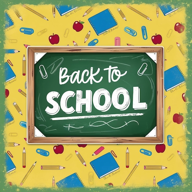 Back to school text vector template design Back to school greeting in green chalk board space for