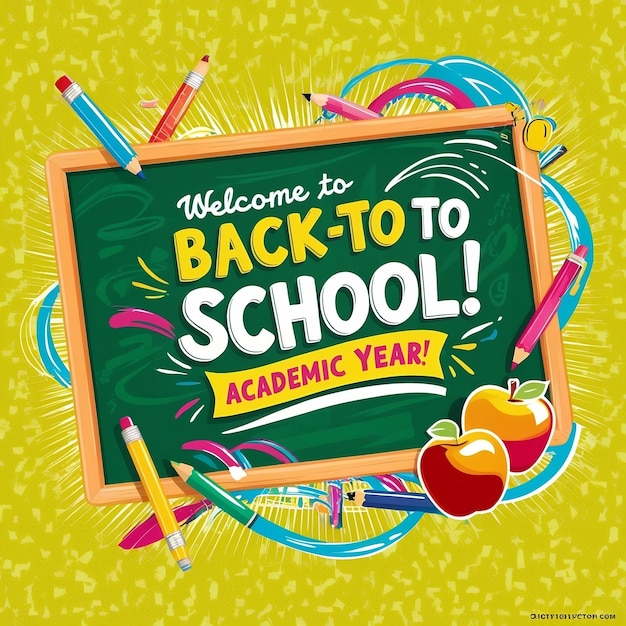 Back to school text vector template design Back to school greeting in green chalk board space for