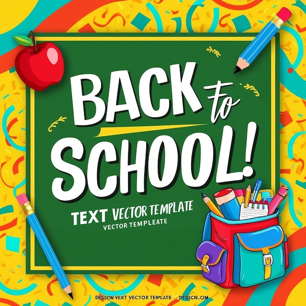 Back to school text vector template design Back to school greeting in green chalk board space for