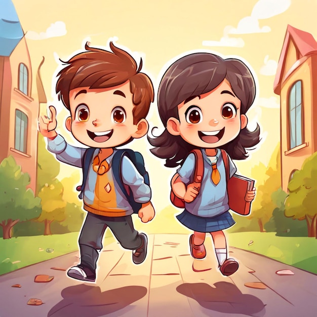 Back to school Vector illustration of cartoon kids going to school