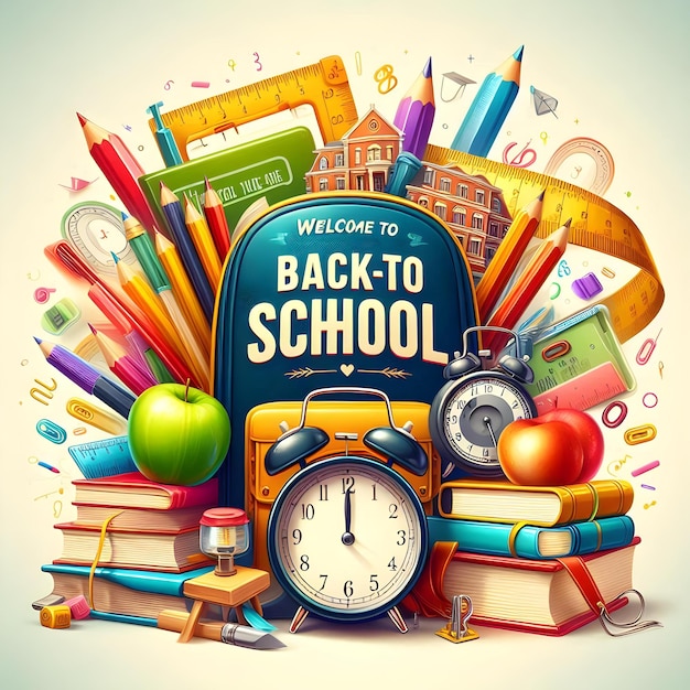 Back to School A Vibrant and Colorful Theme with School Supplies and Cheerful Doodles