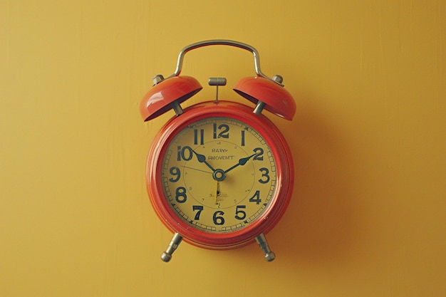 Back to school with red alarm clock and typography letter on yellow