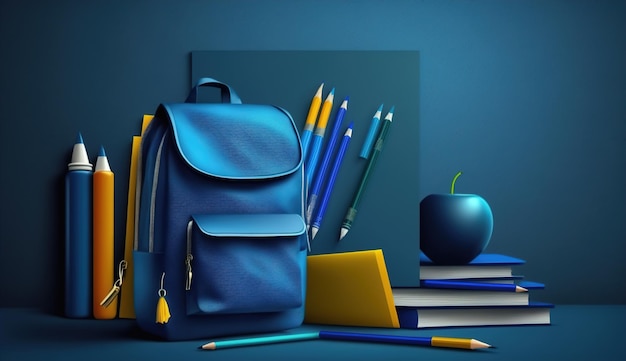 Back to school with school items and elements Online Learning study from home back to school flat design