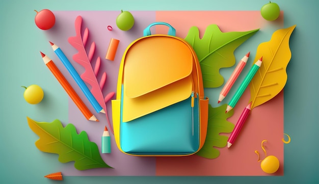 Back to school with school items and elements Online Learning study from home back to school flat design