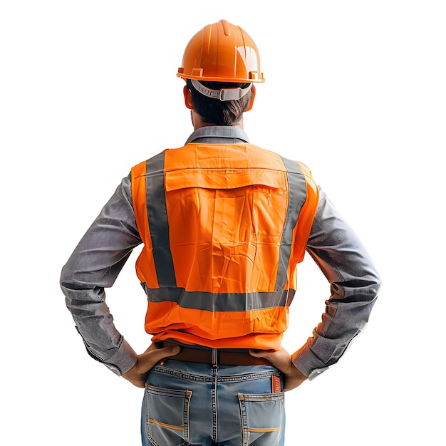 back shot of civil engineer who controls the construction process at the construction site isolated