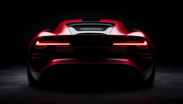 the back of the supercar is shown in a dark room