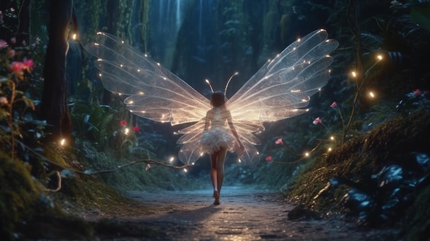 Back view Beautiful nature fairy generative ai