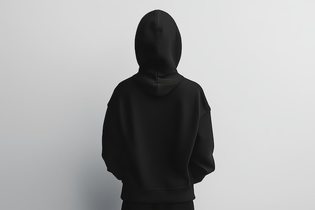 Photo back view of a black hoodie displayed on a mannequin