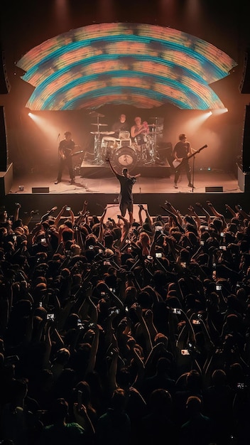 Back view of crowd of fans watching live concert performance 3