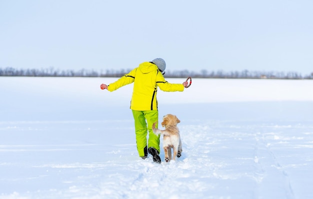 Back view of dog with owner