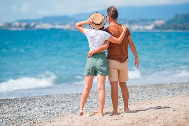 Back view of family on the beach