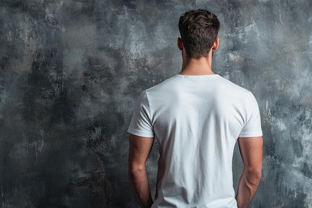 Photo back view of man in white tshirt