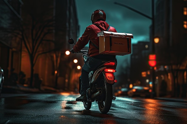 Back View of a Speedy Delivery Man Riding a Scooter