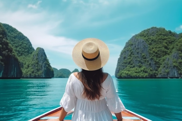 Back view woman relaxing boat Generate Ai