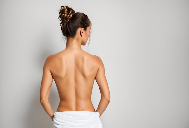 Back view woman with bare back and towel on white background Generative AI