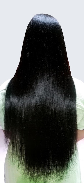 Back view of a woman with long straight hair