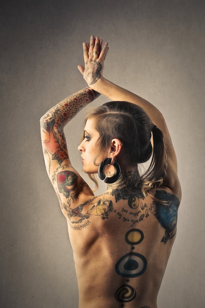 back of woman with tattoo