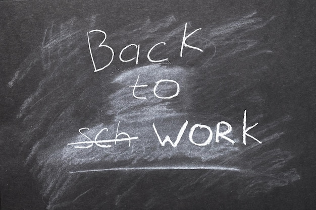 Back to work background adult lifestyle employment and occupation concept words written on blackboard