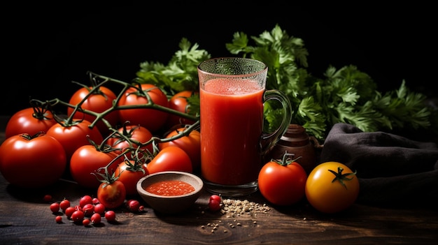 Backdrop for nutritious food photography Refreshing tomato juice elegantly presented in a glass al