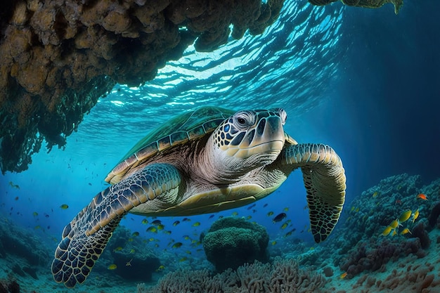 Backdrop of a stunning turtle captured during a dive