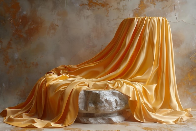 Photo backdrop yellow silk satin drape fabric gold color luxurious background beautiful wavy area