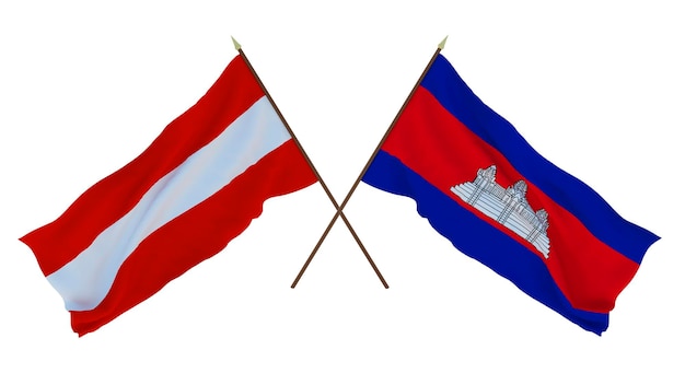 Background 3D render for designers illustrators National Independence Day Flags Austria and Cambodia