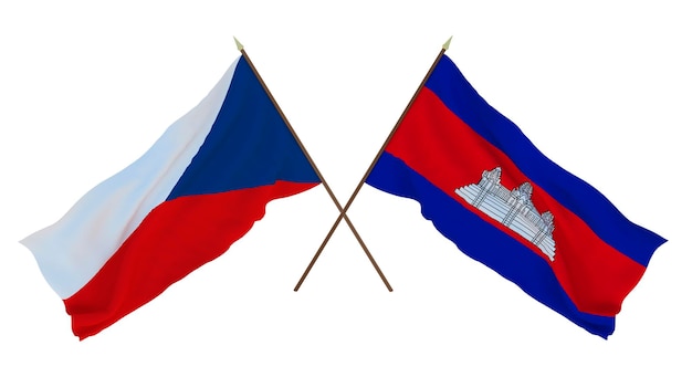 Background 3D render for designers illustrators National Independence Day Flags Czech Republic and Cambodia