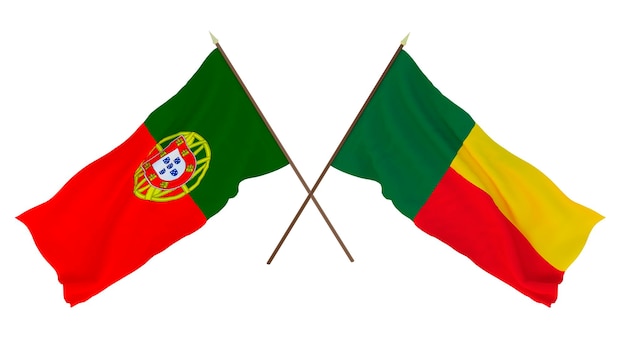 Background 3D render for designers illustrators National Independence Day Flags Portugal and Benin