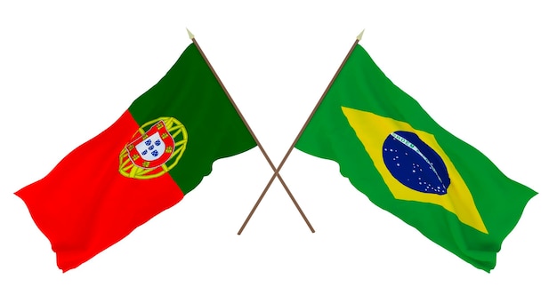 Background 3D render for designers illustrators National Independence Day Flags Portugal and Brazil