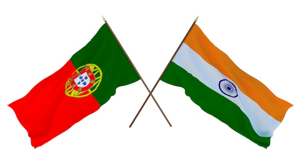 Background 3D render for designers illustrators National Independence Day Flags Portugal and India