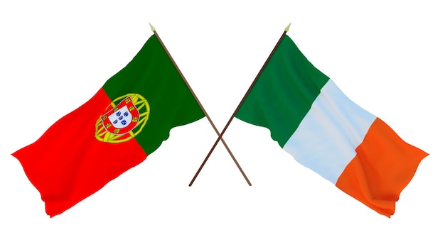 Background 3D render for designers illustrators National Independence Day Flags Portugal and Ireland