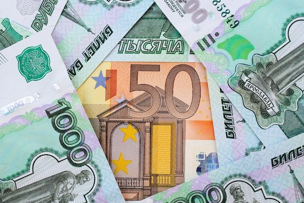 Background 50 Euro and 1000 Russian rubles