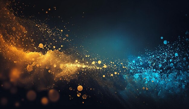 Background of abstract glitter lights blue gold and black de focused