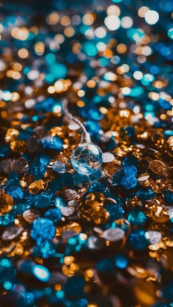 background of abstract glitter lights blue gold and silver de focused