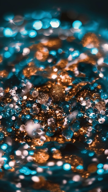 background of abstract glitter lights blue gold and silver de focused