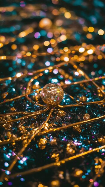 Photo background of abstract glitter lights gold blue and black de focused