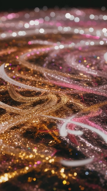 Photo background of abstract gold pink and silver glitter lights defocused