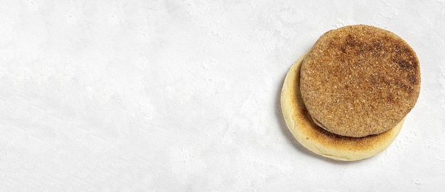 Background of assorted breads from above Bakery food Healthy food concept flat lay