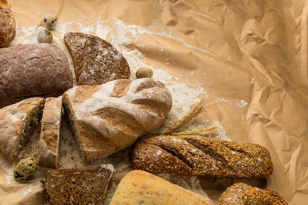 Background assortment of bakery products gluten free rye