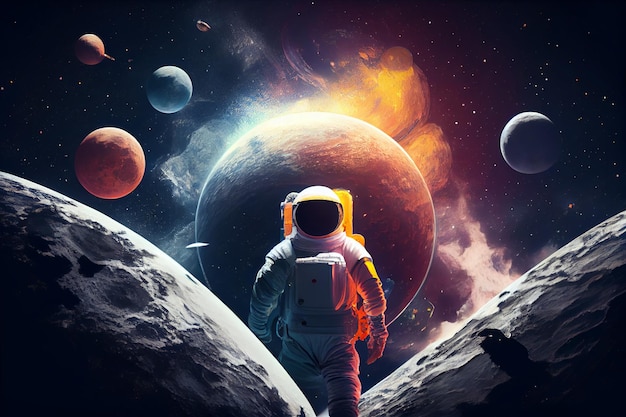 Background of an astronaut with planets in spacegenerative ai