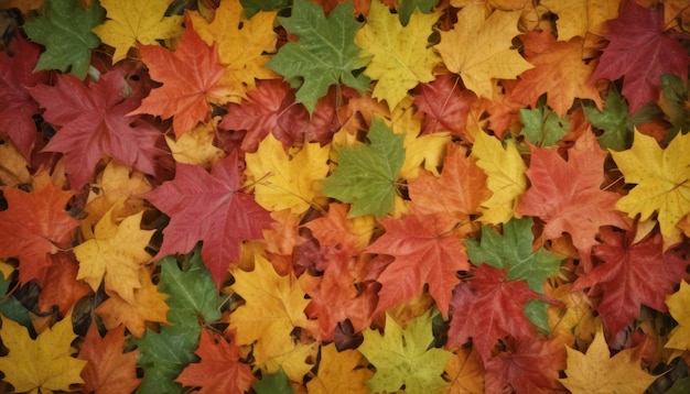 background of autumn maple tree leaves background close up Multi leaves autumn background