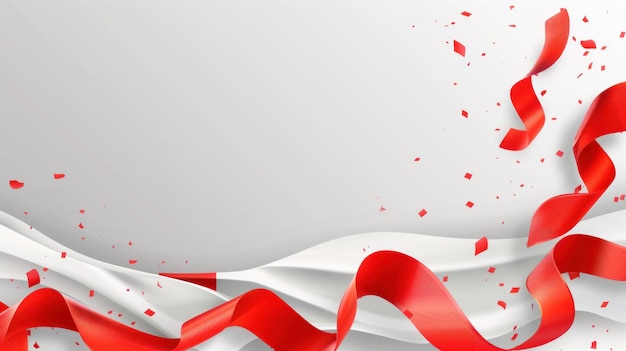 Background banner with red and white ribbon theme of Indonesian independence day wallpaper AI generated image