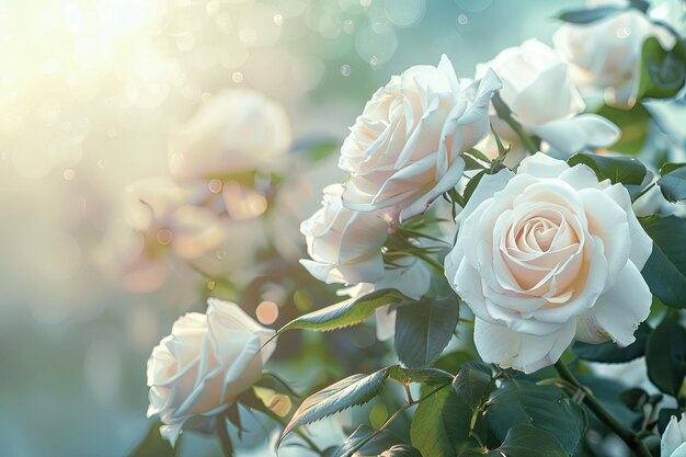 Background of beautiful white roses flowers